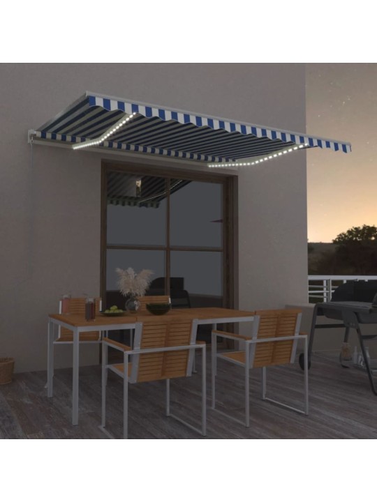 Automatická markýza LED a senzor větru 450 x 350 cm modrobílá