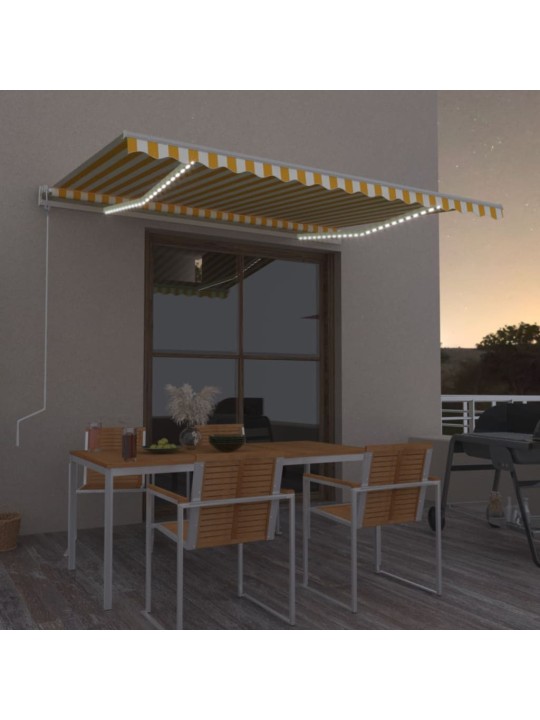 Automatická markýza LED a senzor větru 450x350 cm žlutobílá