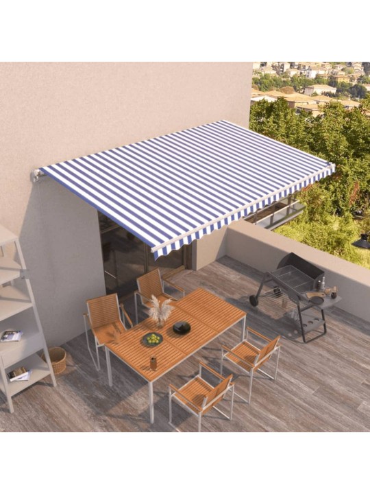 Ručně zatahovací markýza 500 x 350 cm modrobílá