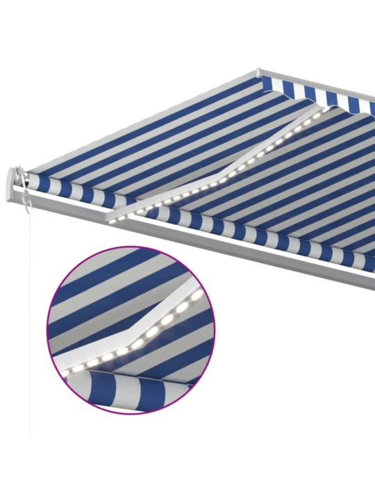 Automatická markýza LED a senzor větru 500 x 350 cm modrobílá
