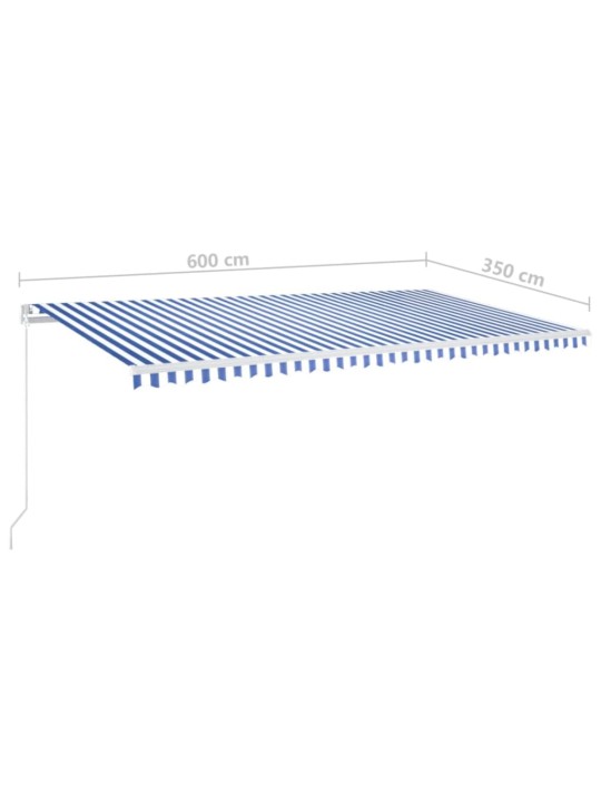 Ručně zatahovací markýza s led světlem 600 x 350 cm modrobílá