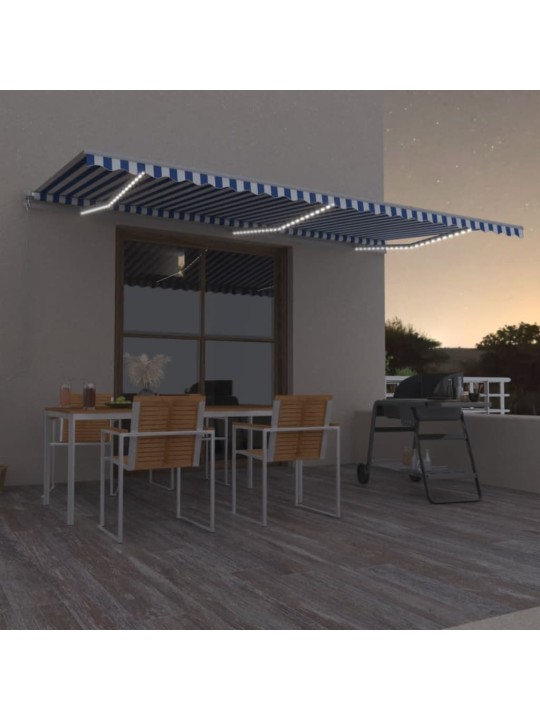 Ručně zatahovací markýza s led světlem 600 x 350 cm modrobílá