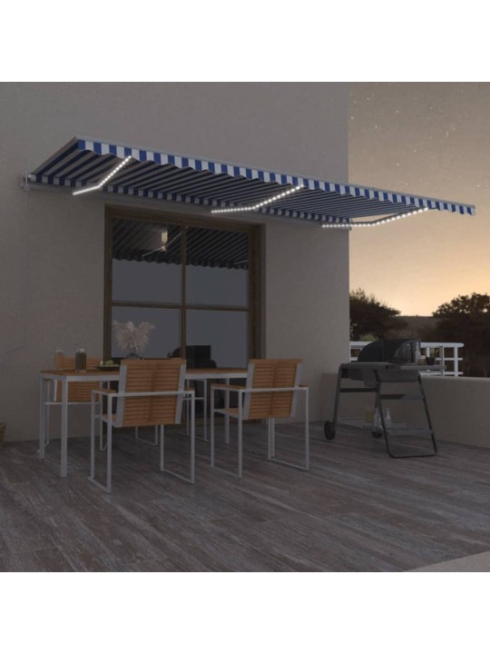 Automatická markýza LED a senzor větru 600 x 350 cm modrobílá