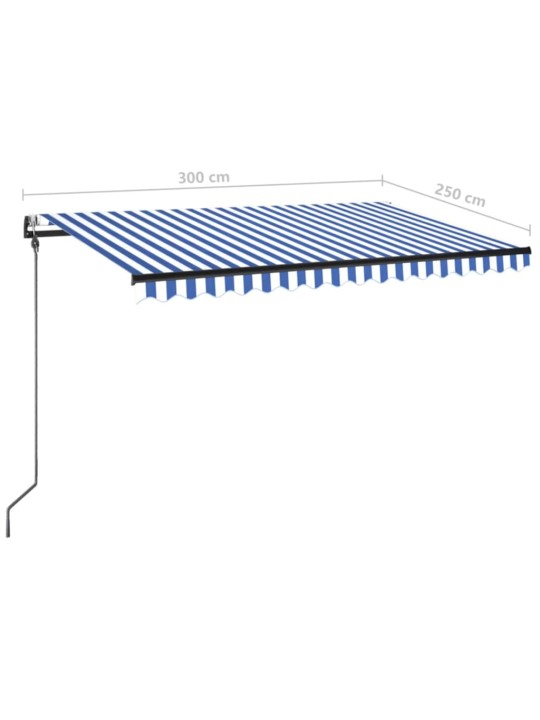 Automatická markýza led a senzor větru 300 x 250 cm modrobílá