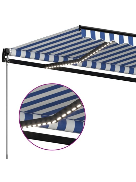 Ručně zatahovací markýza s LED světlem 350 x 250 cm modrobílá
