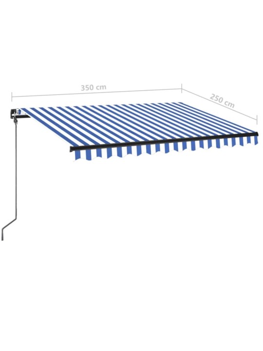 Ručně zatahovací markýza s LED světlem 350 x 250 cm modrobílá