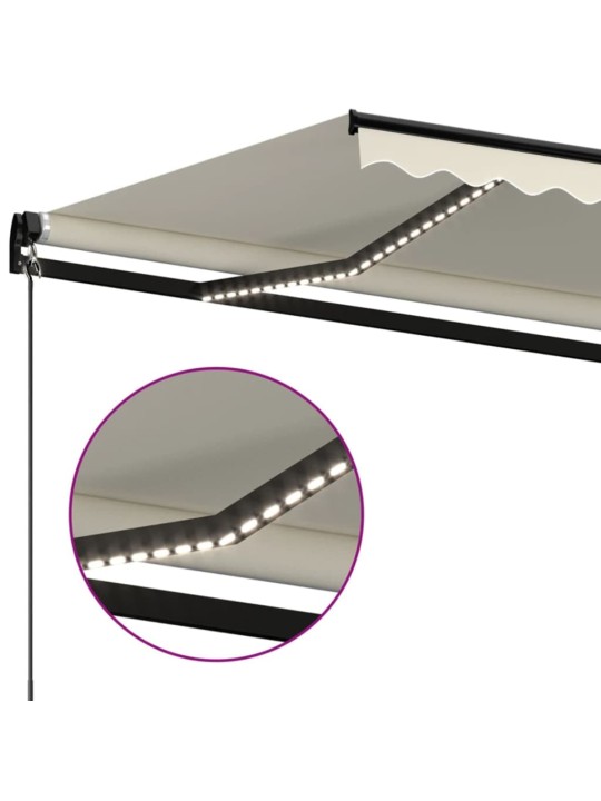 Ručně zatahovací markýza s LED světlem 350 x 250 cm krémová
