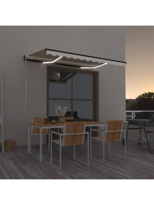 Ručně zatahovací markýza s LED světlem 350 x 250 cm krémová