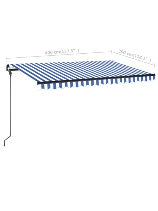Ručně zatahovací markýza s LED světlem 400x300 cm modrá a bílá