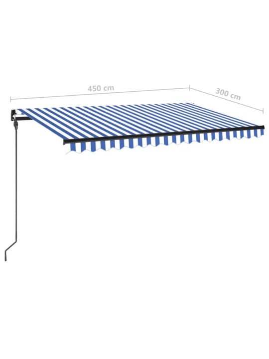 Ručně zatahovací markýza s LED světlem 450 x 300 cm modrobílá