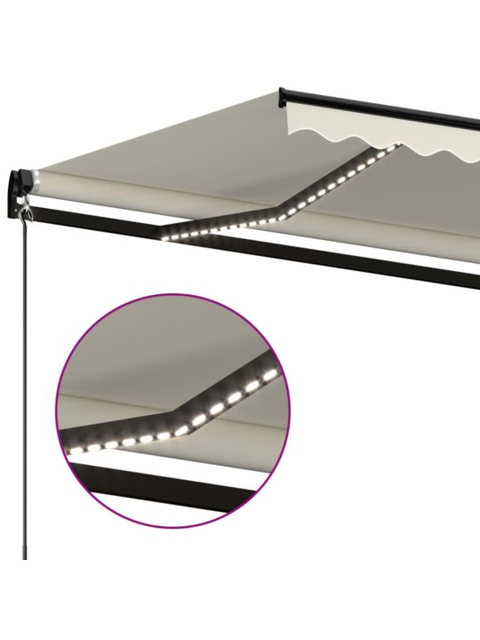 Ručně zatahovací markýza s LED světlem 450 x 300 cm krémová