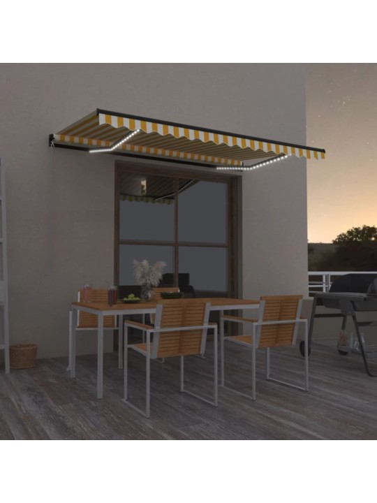 Ručně zatahovací markýza s LED světlem 450 x 300 cm žlutobílá