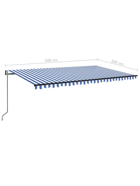 Automatická markýza LED a senzor větru 500 x 300 cm modrobílá