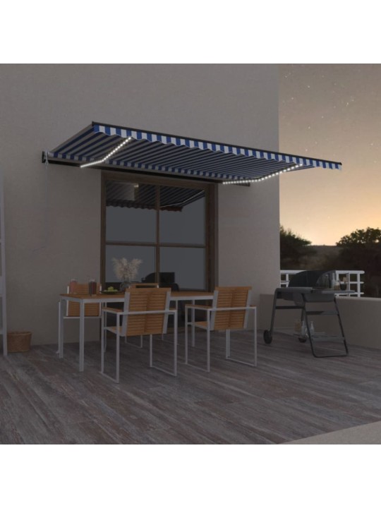 Automatická markýza LED a senzor větru 500 x 300 cm modrobílá