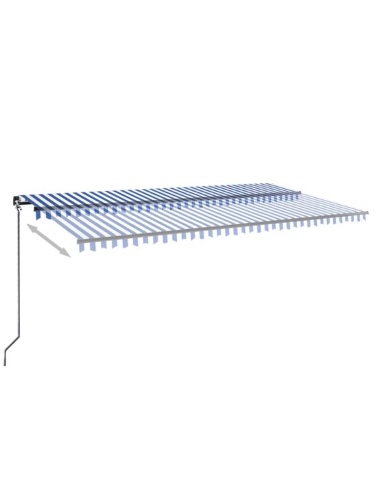 Ručně zatahovací markýza s LED světlem 600 x 300 cm modrobílá