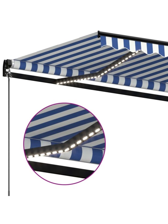 Ručně zatahovací markýza s LED světlem 600 x 300 cm modrobílá