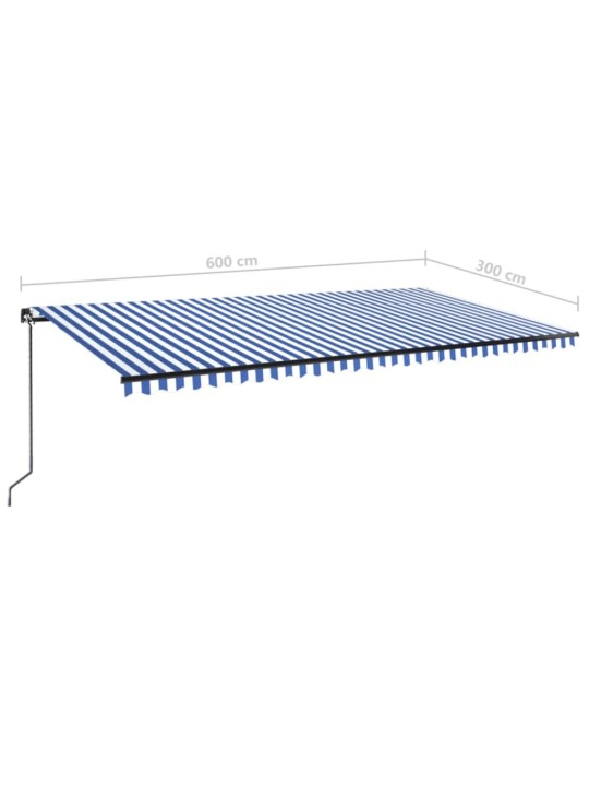 Ručně zatahovací markýza s LED světlem 600 x 300 cm modrobílá