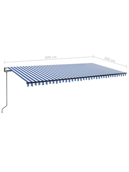 Automatická markýza LED a senzor větru 600 x 300 cm modrobílá