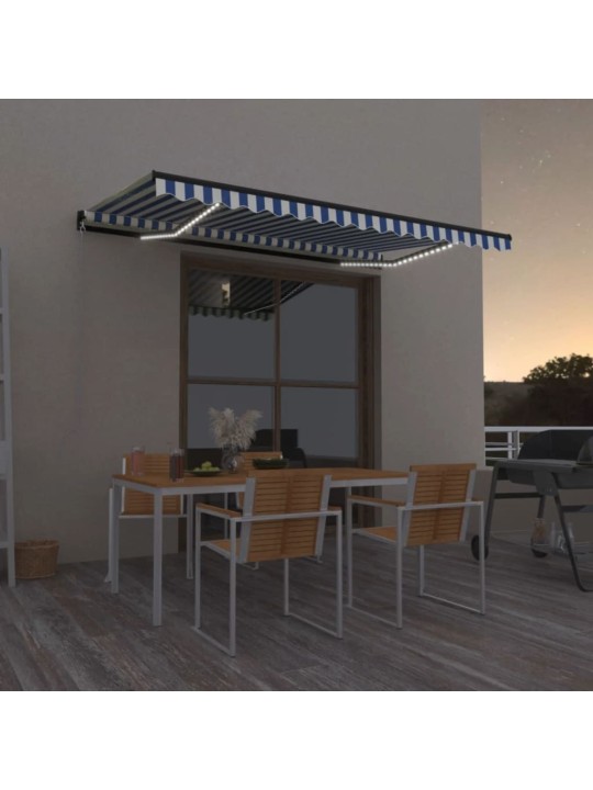 Ručně zatahovací markýza s LED světlem 400 x 350 cm modrobílá