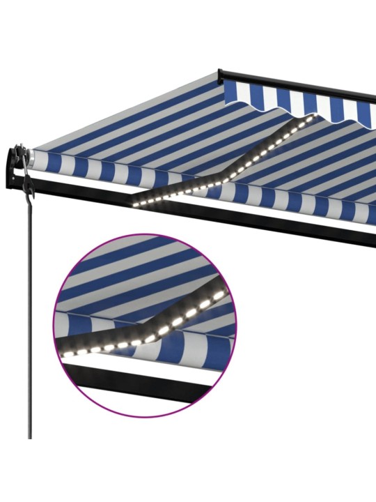 Automatická markýza LED a senzor větru 400 x 350 cm modrobílá