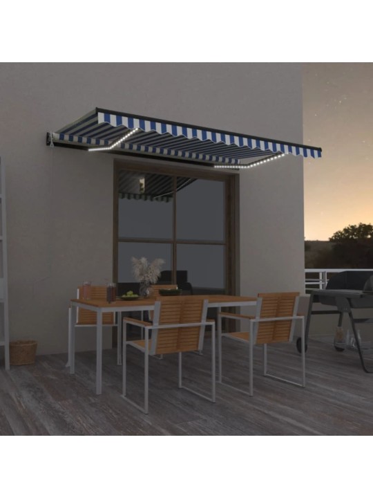 Automatická markýza LED a senzor větru 400 x 350 cm modrobílá