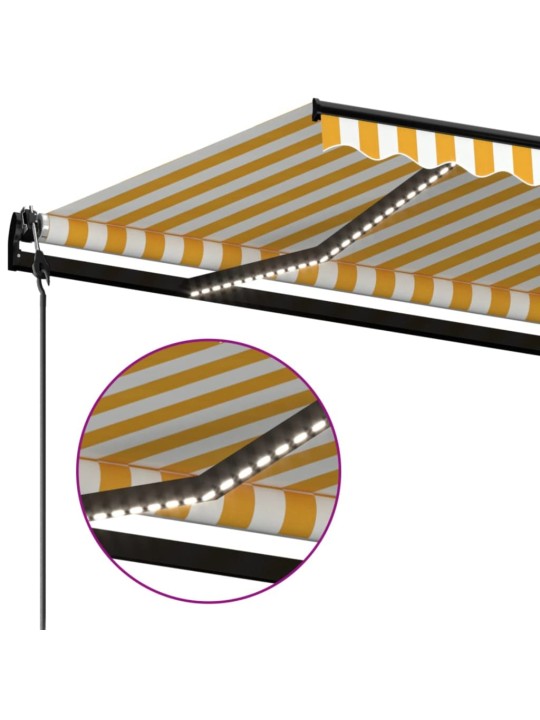 Automatická markýza LED a senzor větru 400x350 cm žlutobílá