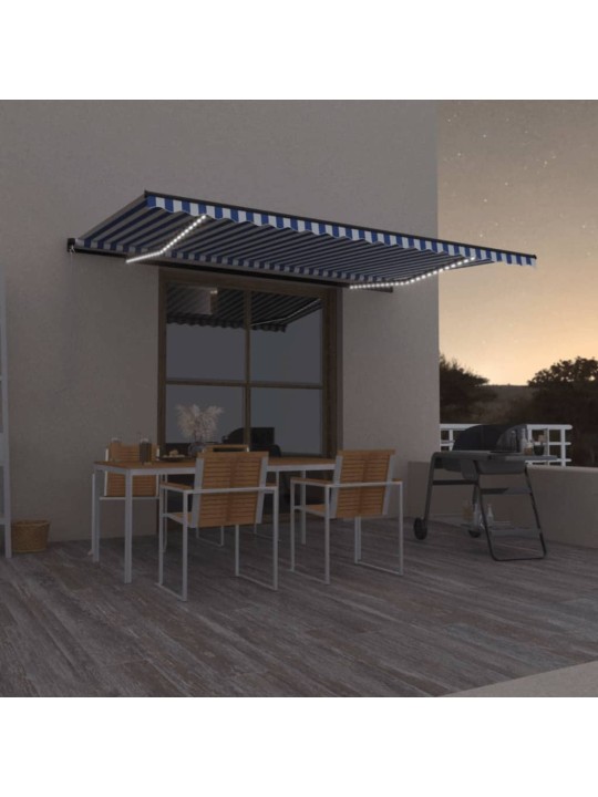 Ručně zatahovací markýza s LED světlem 500 x 350 cm modrobílá