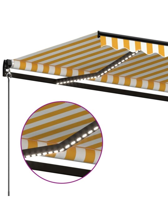 Ručně zatahovací markýza s LED světlem 500 x 350 cm žlutobílá