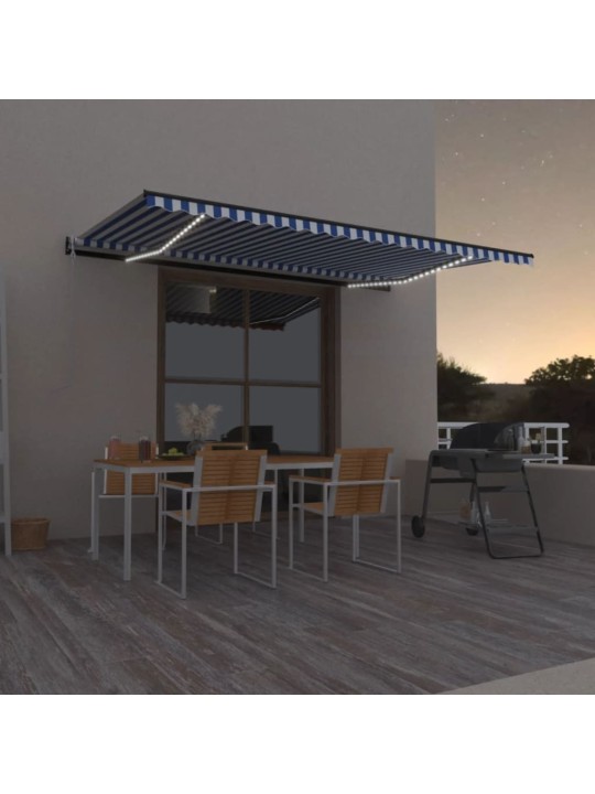 Automatická markýza LED a senzor větru 500 x 350 cm modrobílá