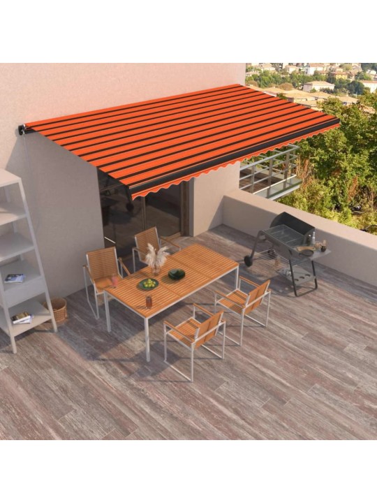 Ručně zatahovací markýza 600 x 350 cm oranžovo-hnědá