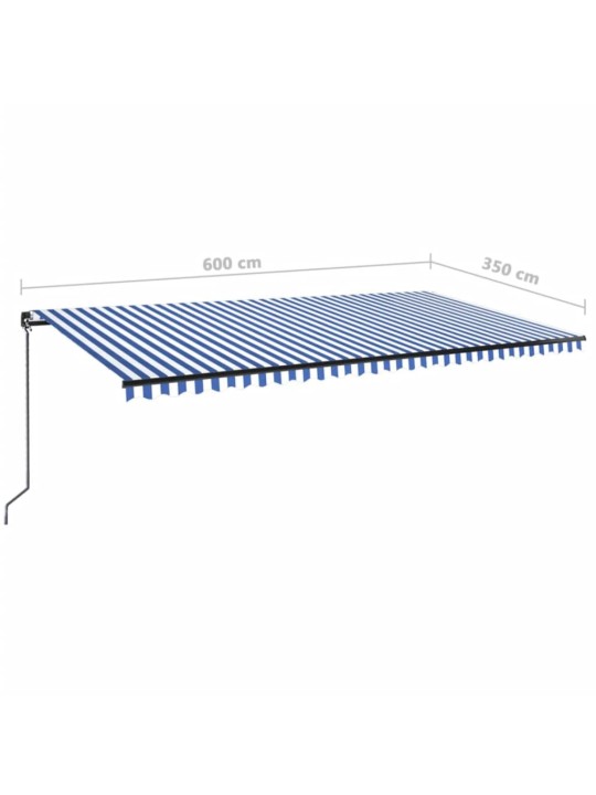 Ručně zatahovací markýza s LED světlem 600 x 350 cm modrobílá