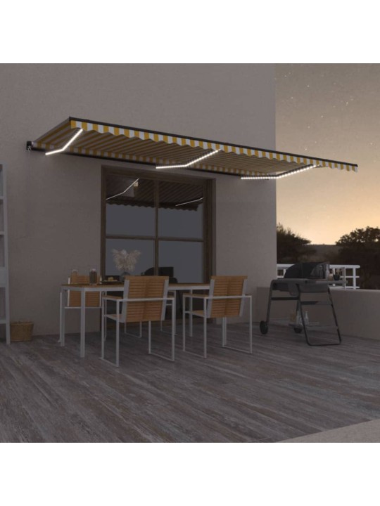 Ručně zatahovací markýza s LED světlem 600 x 350 cm žlutobílá