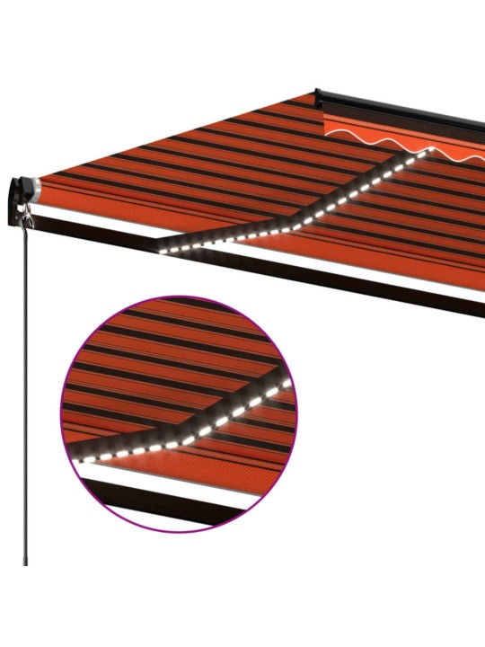 Ručně zatahovací markýza s led světlem 600x350 cm oranžovohnědá