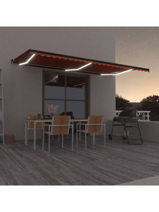 Ručně zatahovací markýza s led světlem 600x350 cm oranžovohnědá