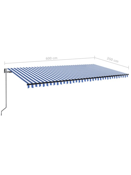 Automatická markýza LED a senzor větru 600 x 350 cm modrobílá
