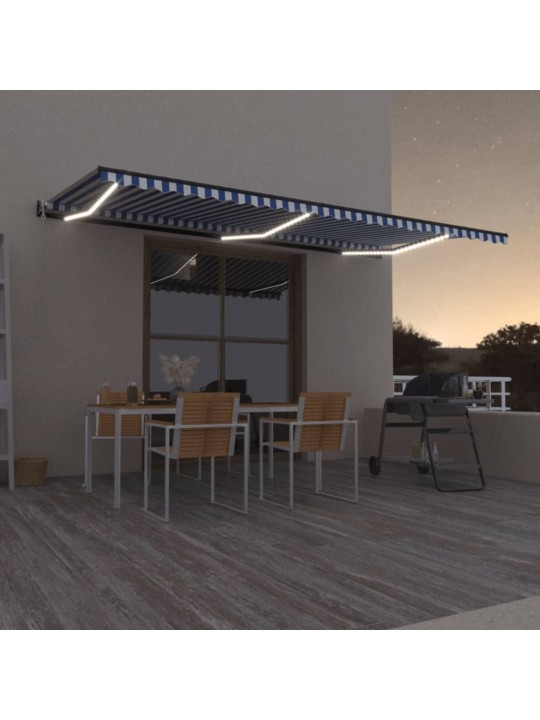 Automatická markýza LED a senzor větru 600 x 350 cm modrobílá