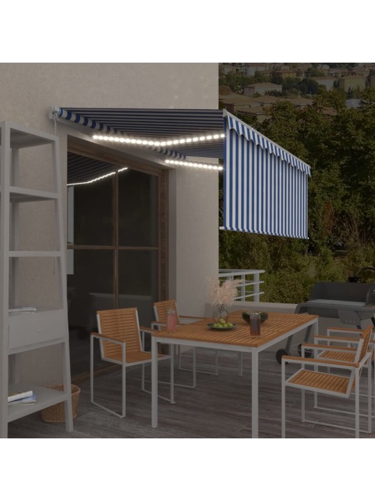 Ručně zatahovací markýza s roletou a led 3,5 x 2,5 m modrobílá