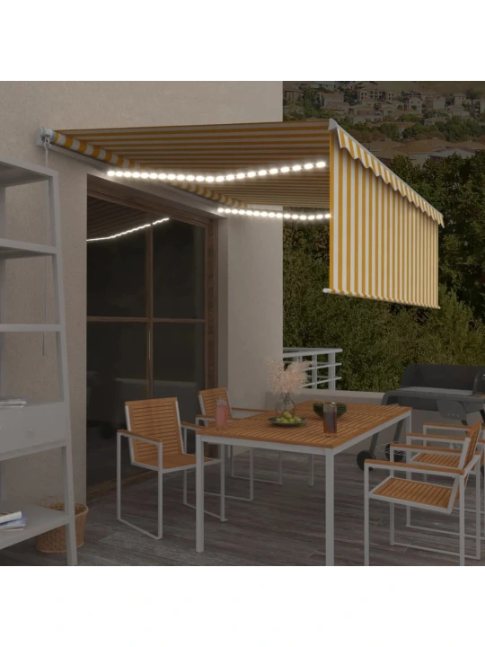 Ručně zatahovací markýza s roletou a LED 4 x 3 m žlutobílá