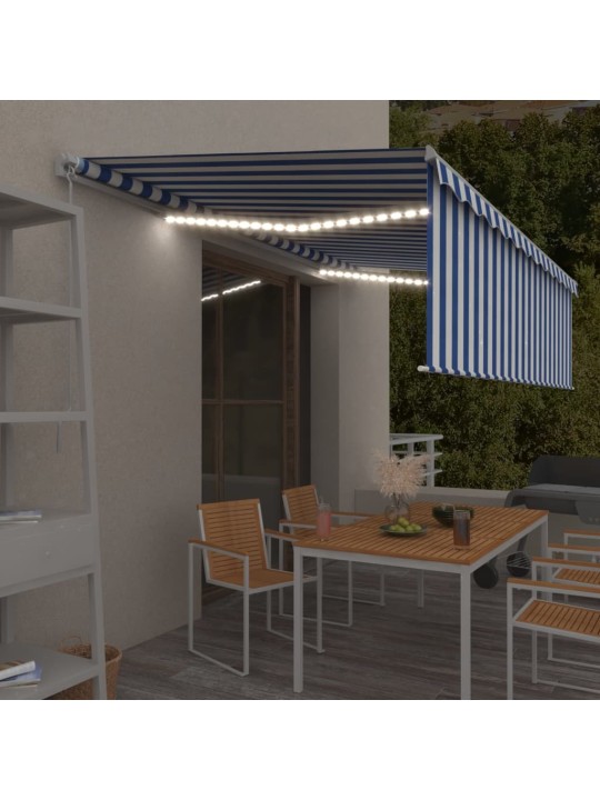 Ručně zatahovací markýza s roletou a LED 5 x 3 m modrobílá