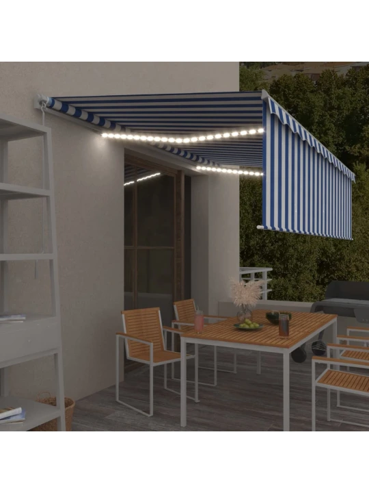 Ručně zatahovací markýza s roletou a LED 5 x 3 m modrobílá