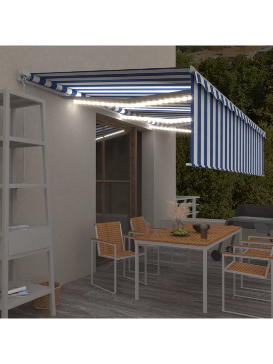 Ručně zatahovací markýza s roletou a LED 6 x 3 m modrobílá