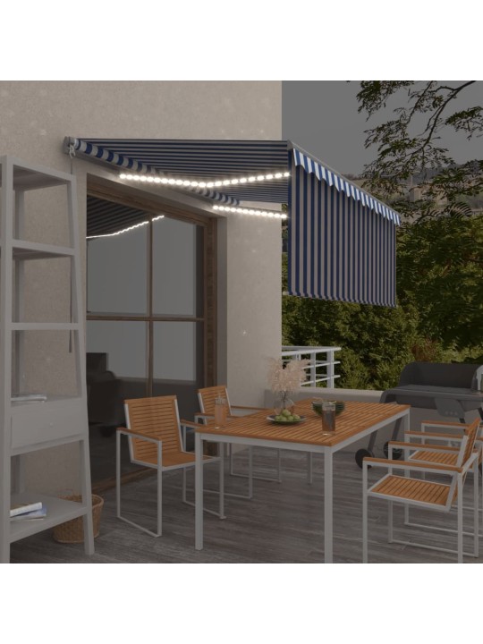 Ručně zatahovací markýza s roletou a LED 5 x 2,5 m modrá a bílá