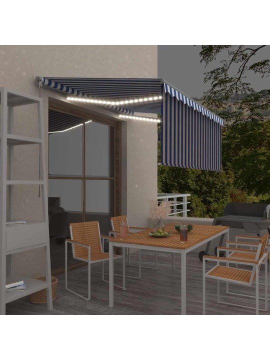 Ručně zatahovací markýza s roletou a led 3,5 x 2,5 m modrobílá