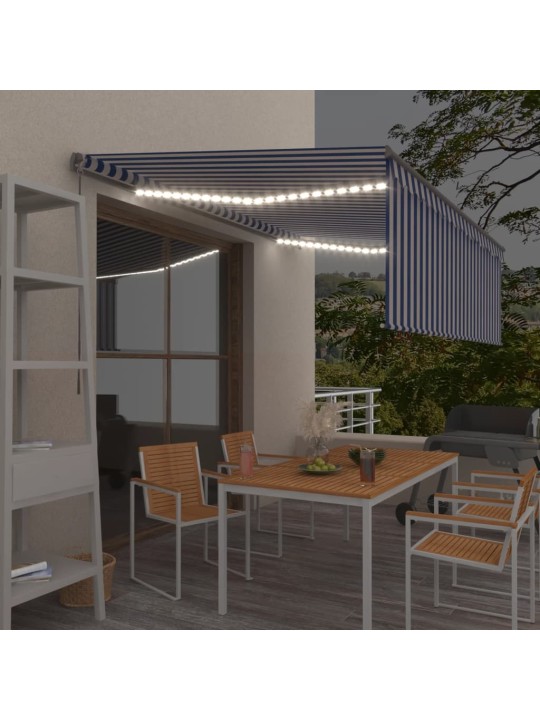 Ručně zatahovací markýza s roletou a LED 4 x 3 m modrobílá