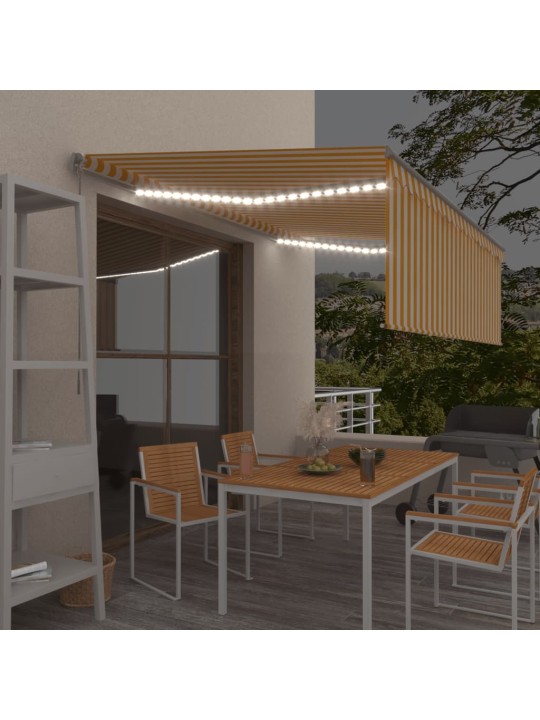 Ručně zatahovací markýza s roletou a LED 4 x 3 m žlutobílá