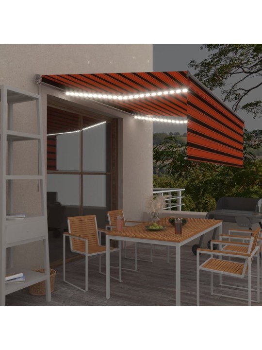 Ručně zatahovací markýza s roletou a LED 4 x 3 m oranžovo-hnědá