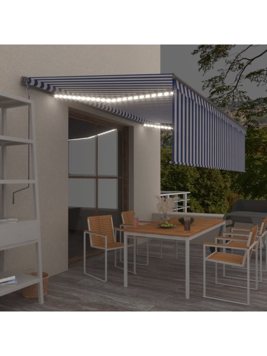 Ručně zatahovací markýza s roletou a LED 5 x 3 m modrobílá