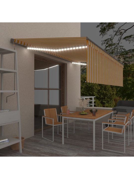 Ručně zatahovací markýza s roletou a LED 5 x 3 m žlutobílá