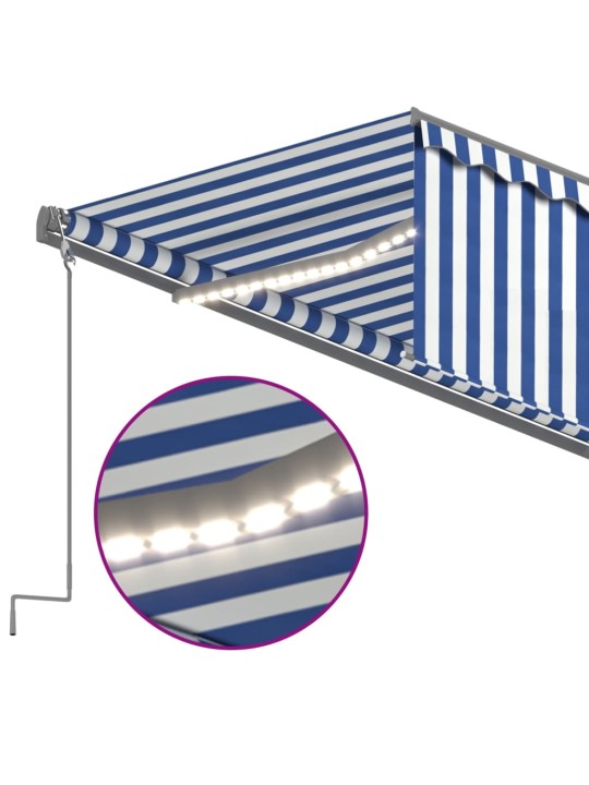 Ručně zatahovací markýza s roletou a LED 6 x 3 m modrobílá