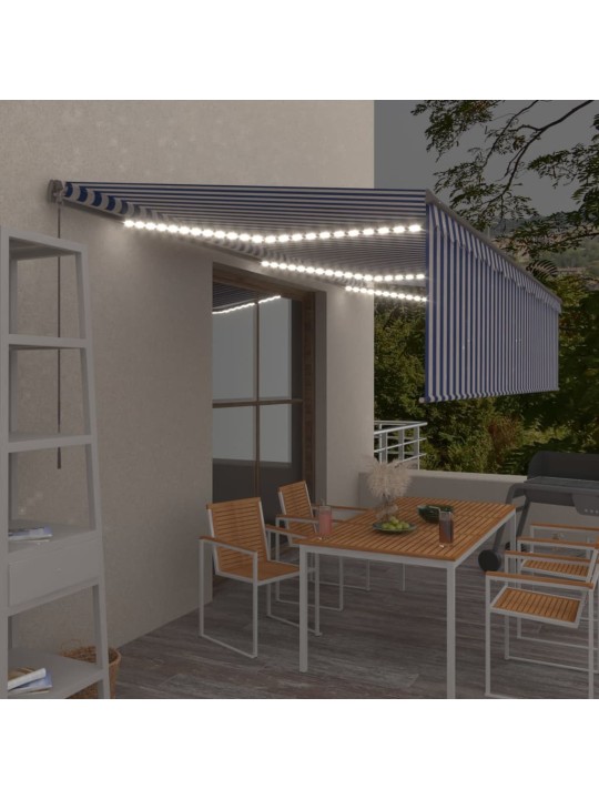 Ručně zatahovací markýza s roletou a LED 6 x 3 m modrobílá